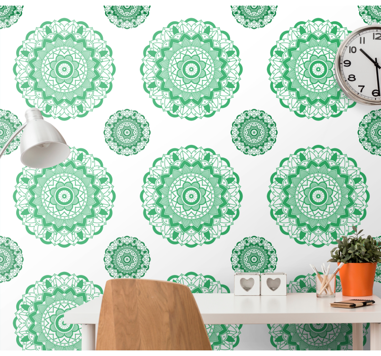 papel de parede floral Flor de mandala verde - TenStickers
