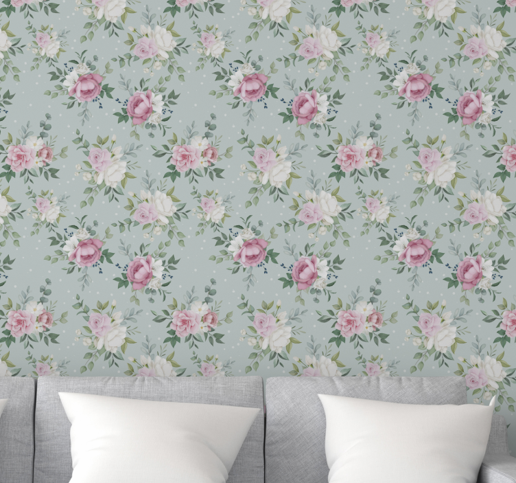 papel de parede floral Floral azul e rosa - TenStickers