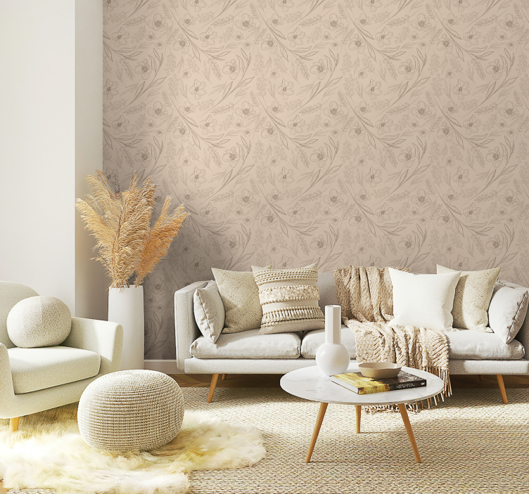 papel de parede flores floral taupe - TenStickers