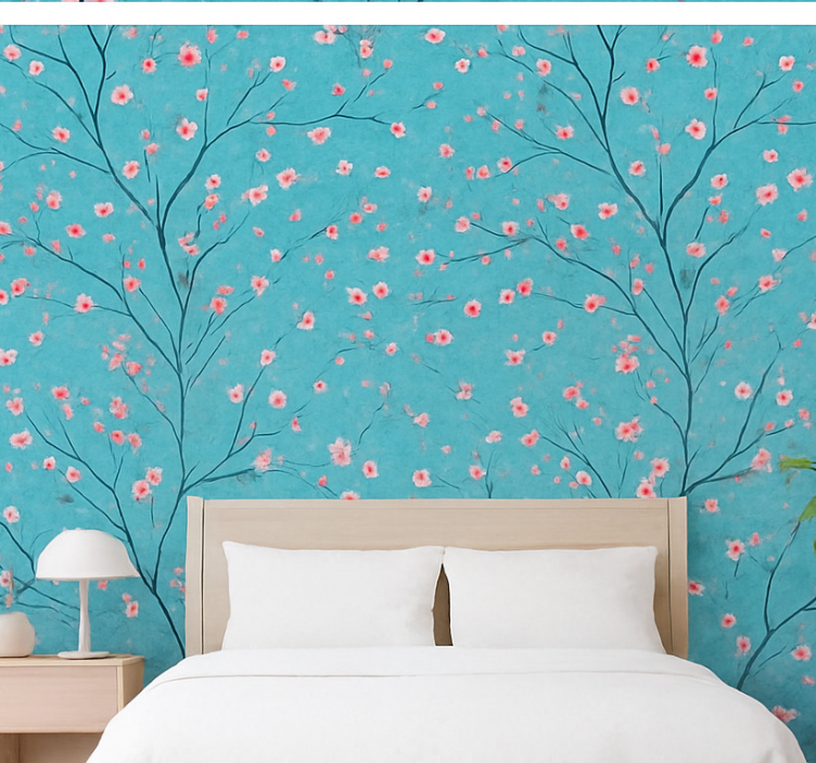 Papel de parede flores flores de cerejeira teal - TenStickers