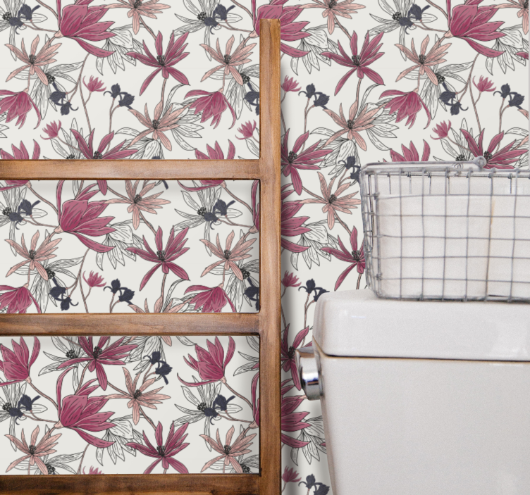 papel de parede floral Flores diferentes em bege - TenStickers