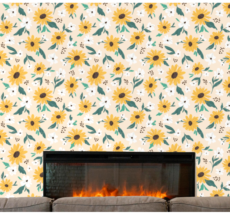 papel de parede floral Fundo bege girassol - TenStickers