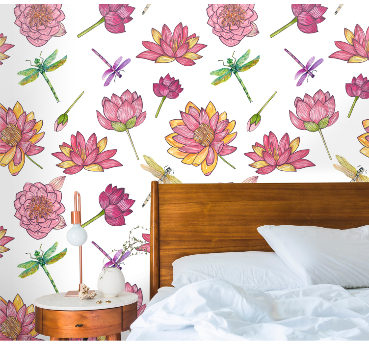 papel de parede flores fusão de libélula floral - TenStickers
