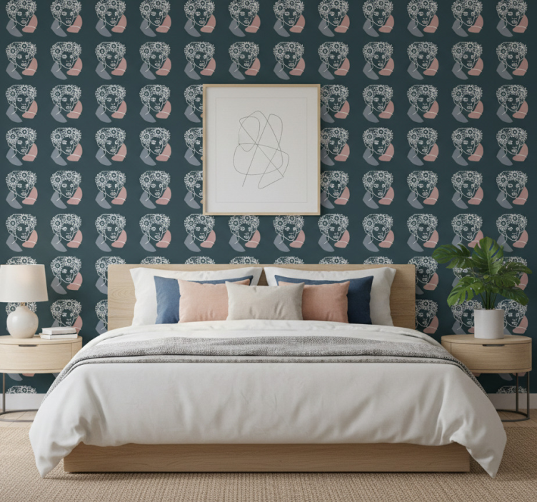 Papel de parede flores girassol minimalista com mulher - TenStickers