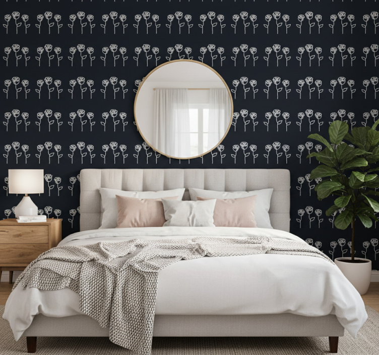 Papel de parede flores ilustração de rosas minimalista - TenStickers