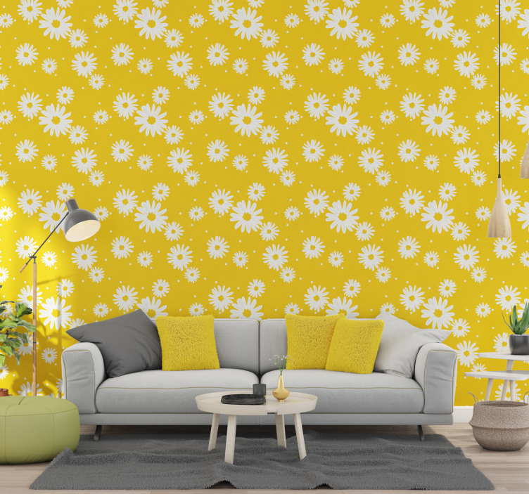 papel de parede floral Margarida flores em amarelo - TenStickers