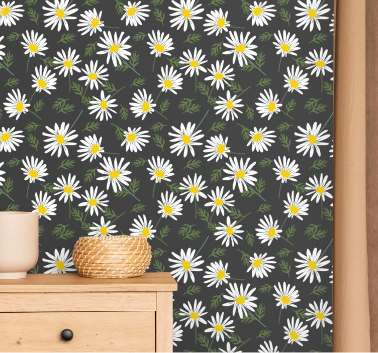 papel de parede flores margaridas e folhas - TenStickers