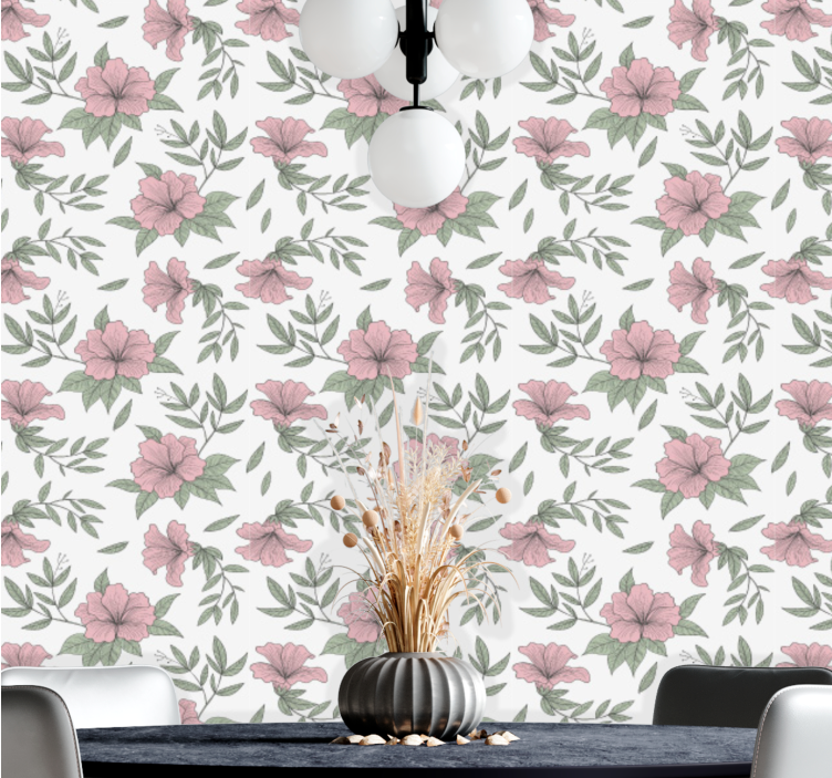 papel de parede para sala de jantar motivo floral rosa - TenStickers