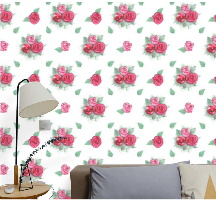 papel de parede flores padrão de buquê de rosas - TenStickers
