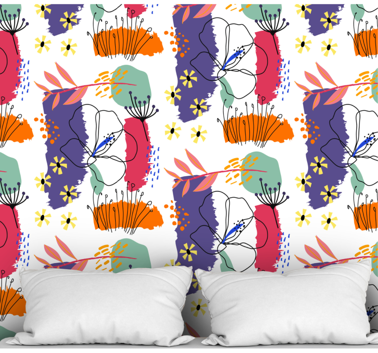 papel de parede flores padrão de desenho botânico - TenStickers