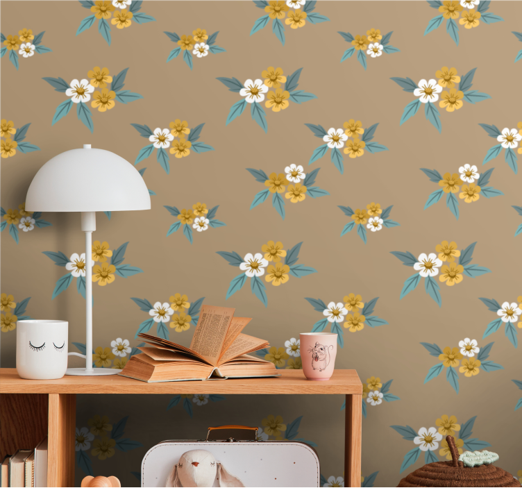 papel de parede flores motivo floral marrom - TenStickers