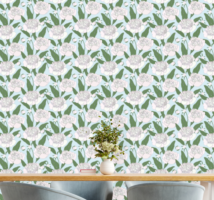 papel de parede flores padrão branco delicado - TenStickers