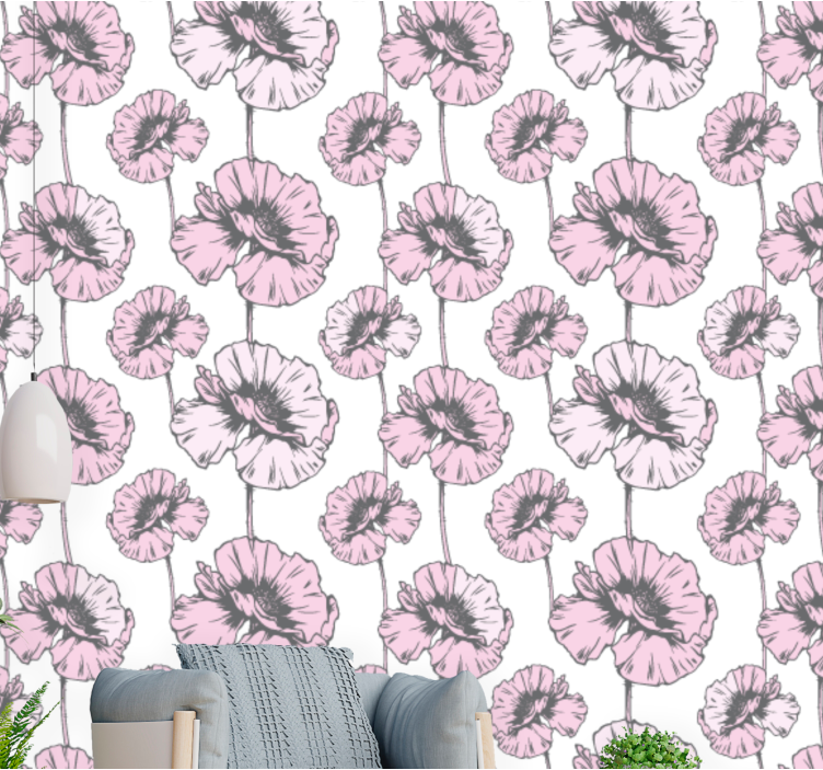 papel de parede flores padrão simples rosa - TenStickers