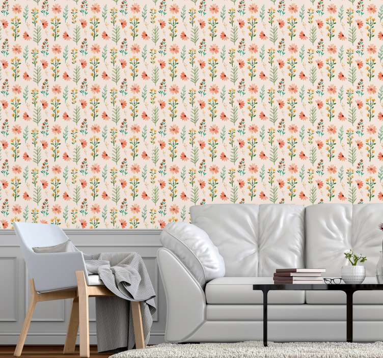 papel de parede flores padrão de flor suave - TenStickers
