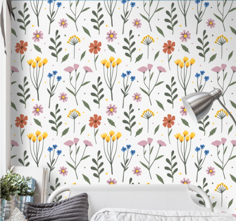 papel de parede floral Padrão de flores multicoloridas de jardim - TenStickers