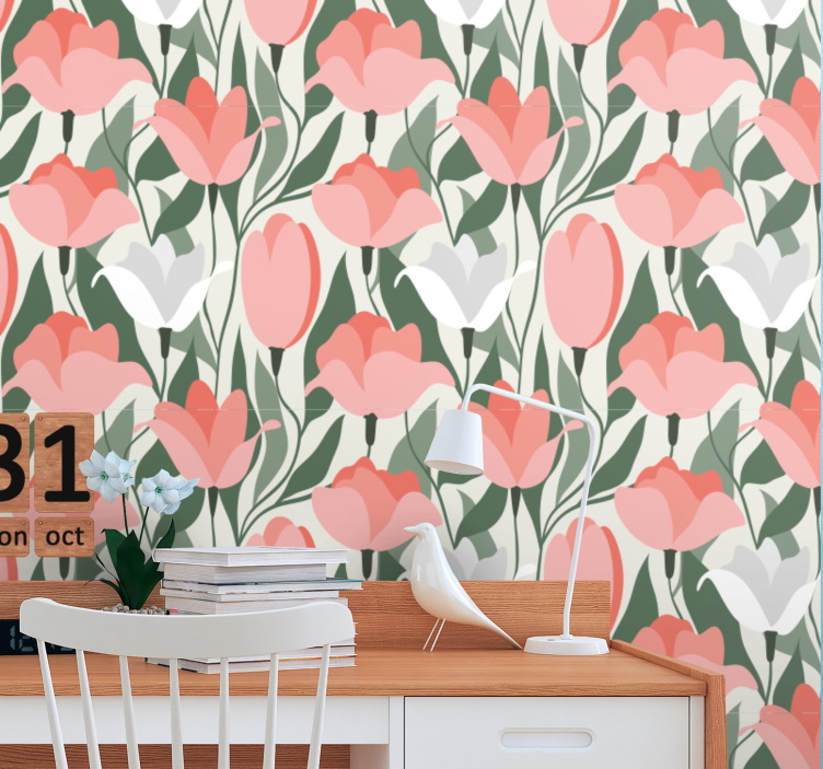 papel de parede flores padrão de tulipa botânica - TenStickers
