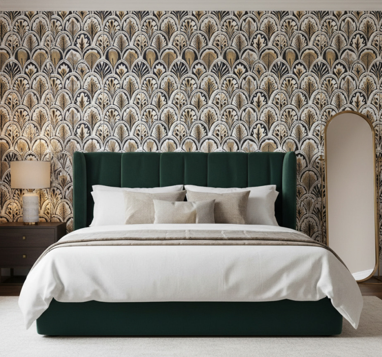 Papel de parede flores padrão dourado - TenStickers