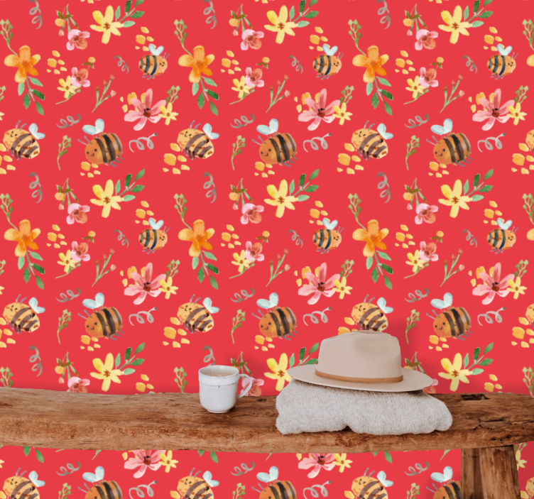 papel de parede flores padrão floral de abelha - TenStickers