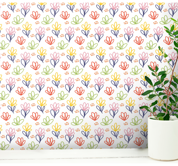 papel de parede flores padrão floral doodle - TenStickers