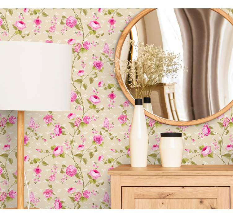 papel de parede flores padrão de rosas bege - TenStickers