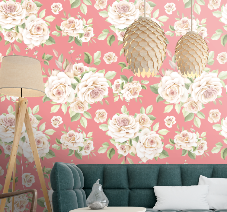 papel de parede flores padrão floral rosa - TenStickers
