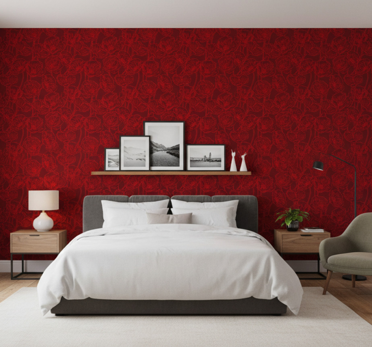 Papel de parede flores papoilas artísticas com caules - TenStickers