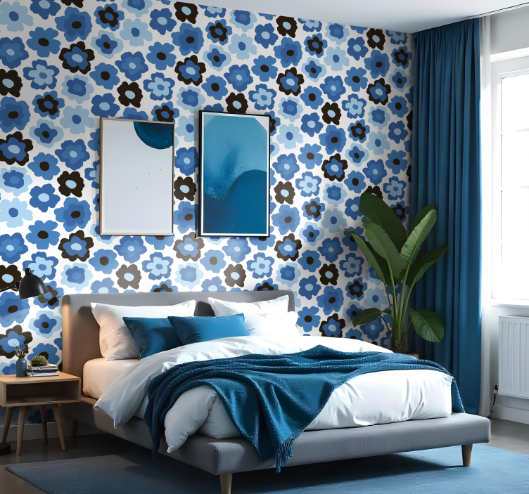 papel de parede flores papoula azul - TenStickers