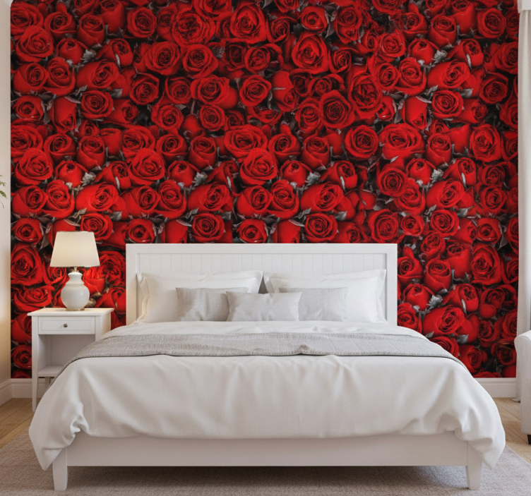 Papel de parede flores rosas vermelhas românticas - TenStickers