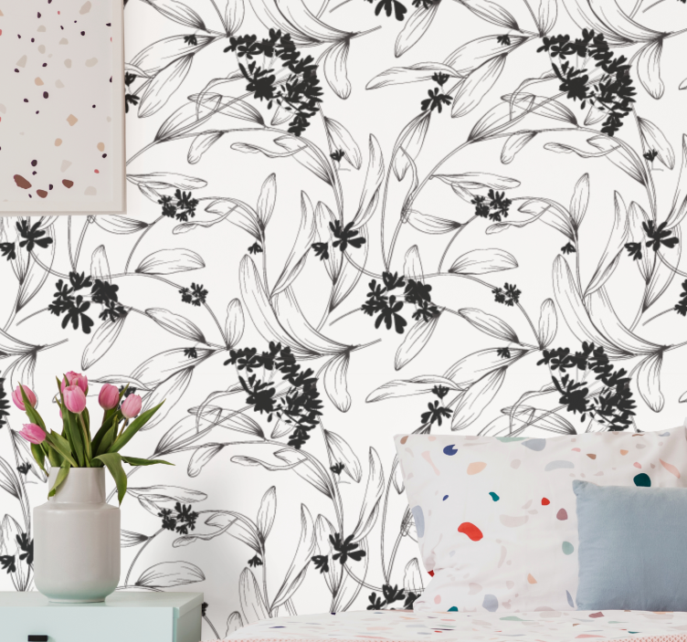 papel de parede flores silhueta floral elegante - TenStickers