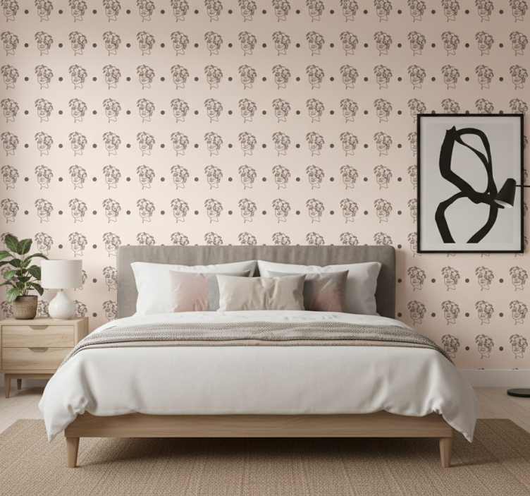 Papel de parede flores silhueta minimalista mulher fofa - TenStickers