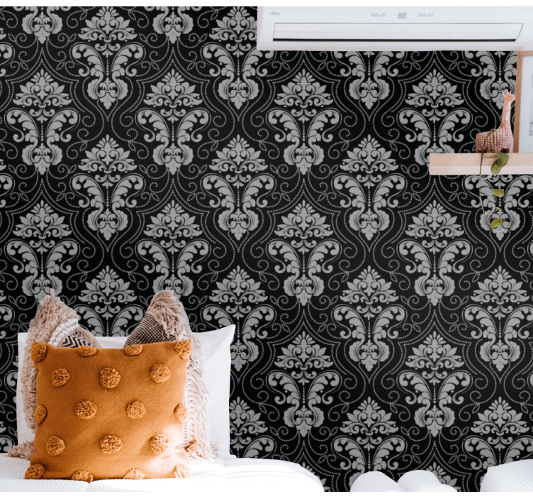 papel de parede floral Neo barock preto prata - TenStickers