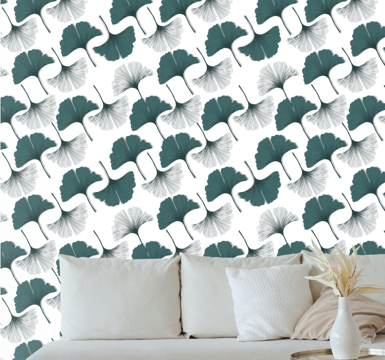 Papel de parede folhas arranjo de ginkgo cinza - TenStickers