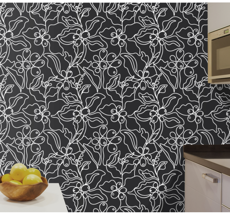 Papel de parede folhas contorno floral - TenStickers