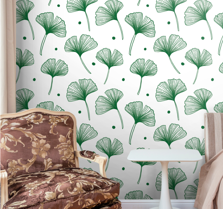 Papel de parede folhas ginkgo verde elegante - TenStickers