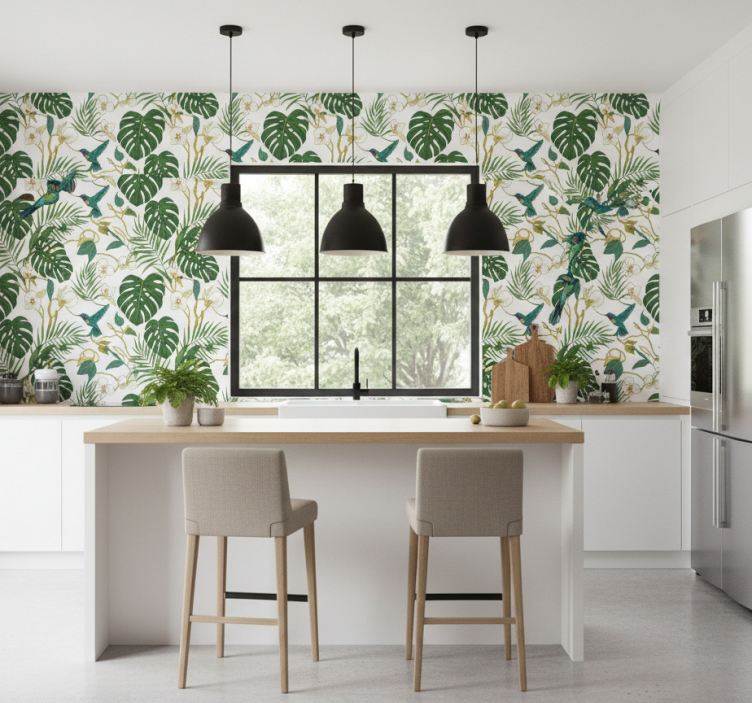 Papel de parede folhas jardim botânico esmeralda - TenStickers