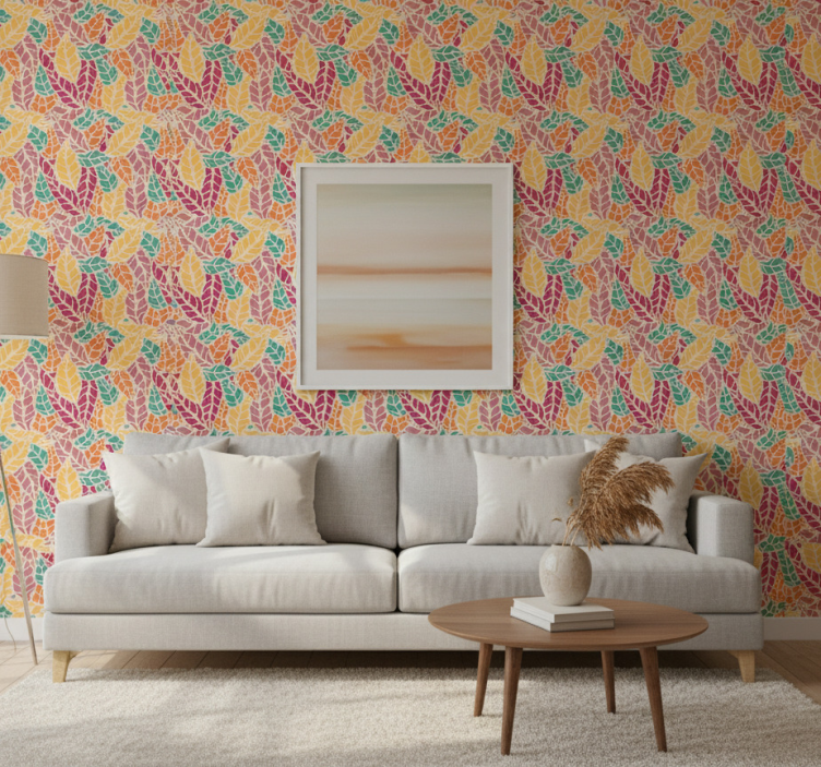 Papel de parede folhas mosaico colorido - TenStickers