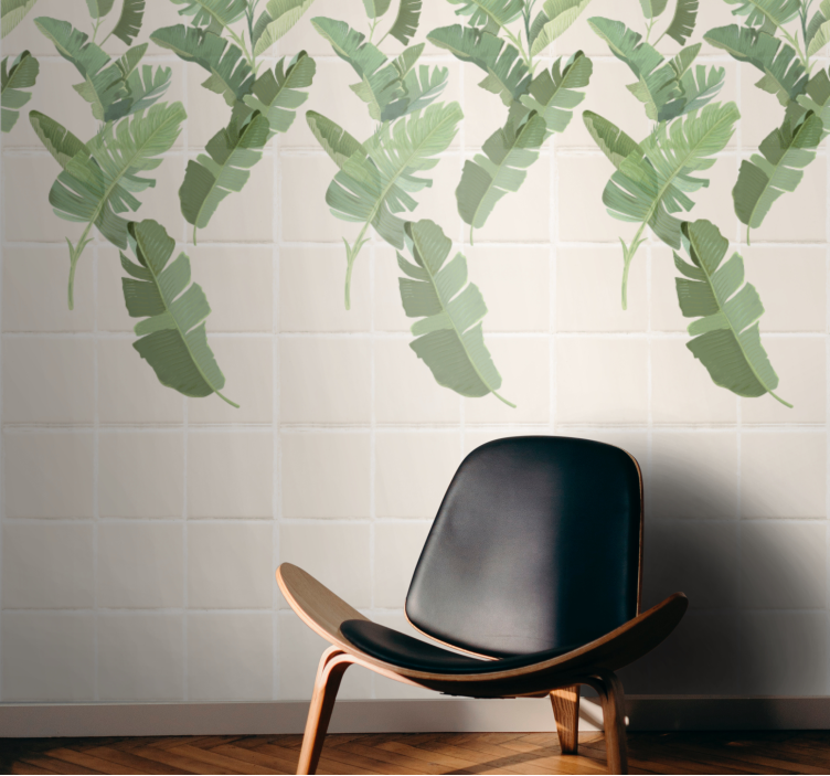 Papel de parede folhas motivo de azulejos brancos - TenStickers