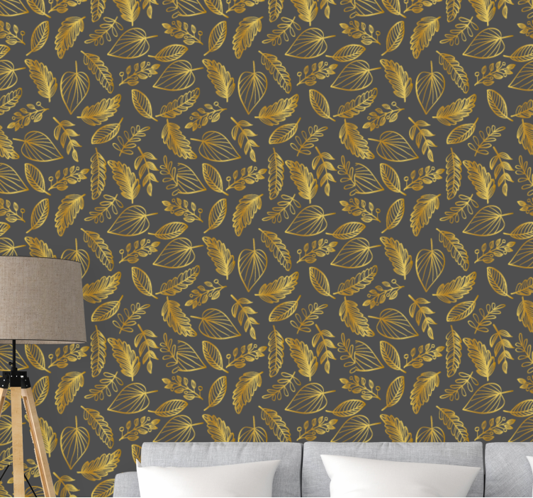 Papel de parede folhas padrão de efeito dourado elegante - TenStickers