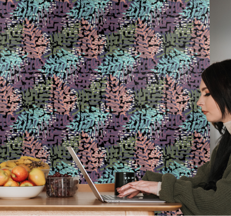 Papel de parede folhas padrão de folhagem digital - TenStickers