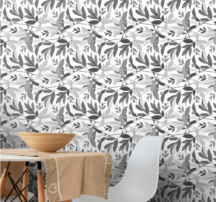 Papel de parede folhas padrão cinza horizontal - TenStickers