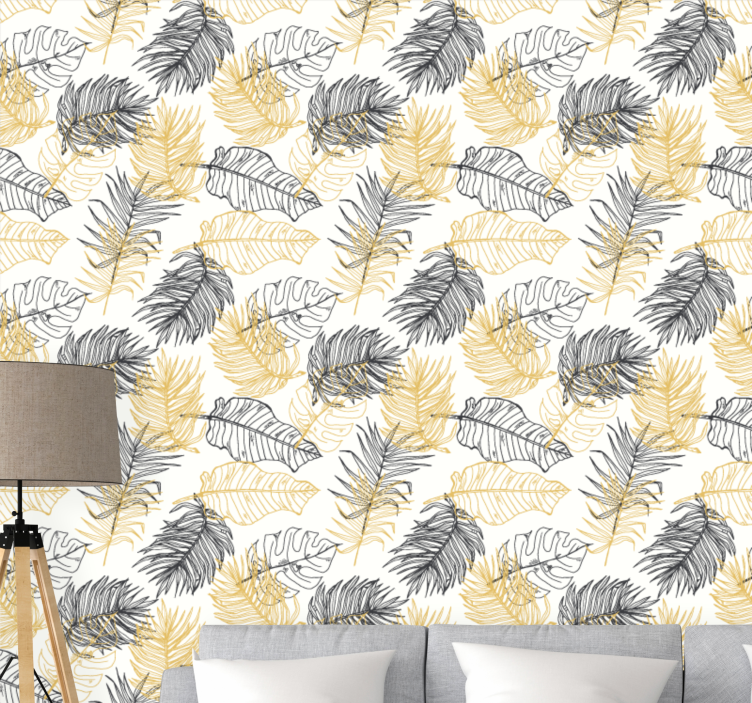 Papel de parede folhas padrão tropical preto e dourado - TenStickers