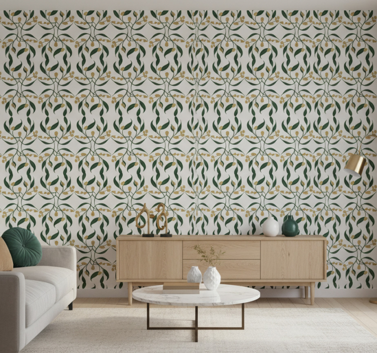 Papel de parede folhas ramos verdes e dourados - TenStickers