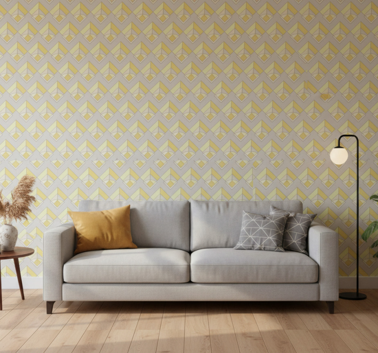 Papel de parede formas geométricas amarelo e cinza - TenStickers