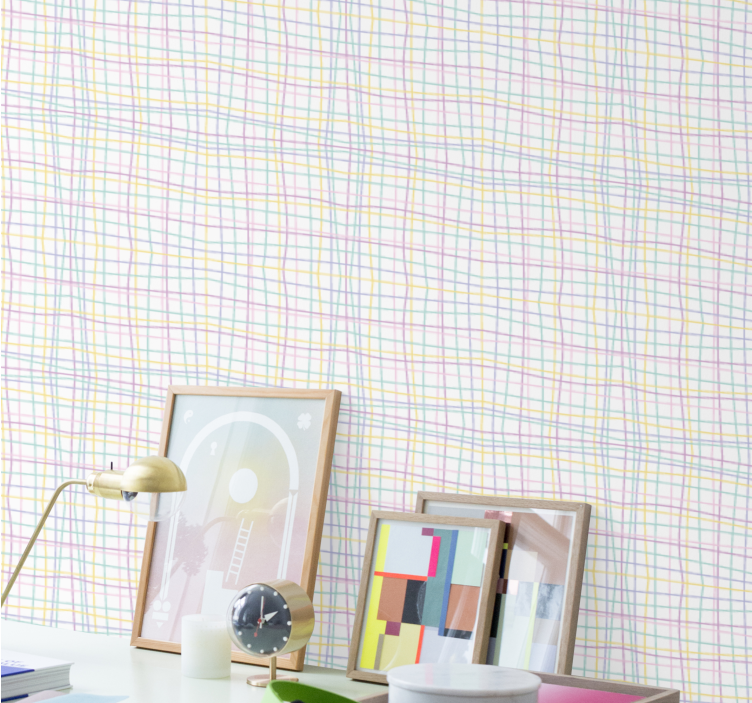 Papel de parede formas geométricas com grade quadriculada - TenStickers