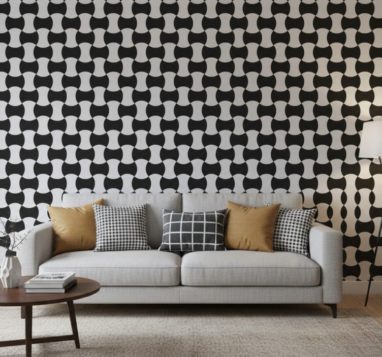 Papel de parede formas geométricas curvas pretas e brancas - TenStickers