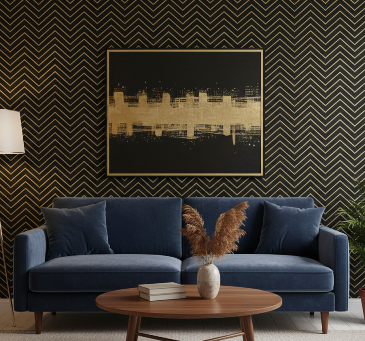 Papel de parede formas geométricas em padrão chevron dourado - TenStickers