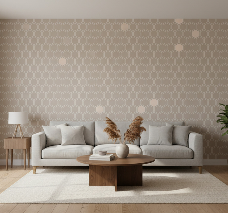 Papel de parede formas geométricas hexágono bege - TenStickers