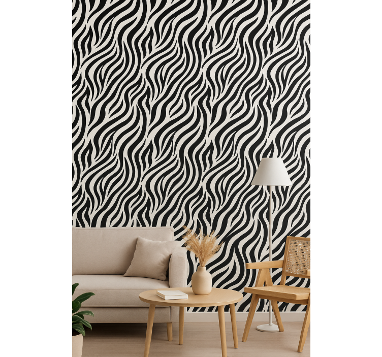 Papel de parede formas geométricas listras zebra preto e branco - TenStickers