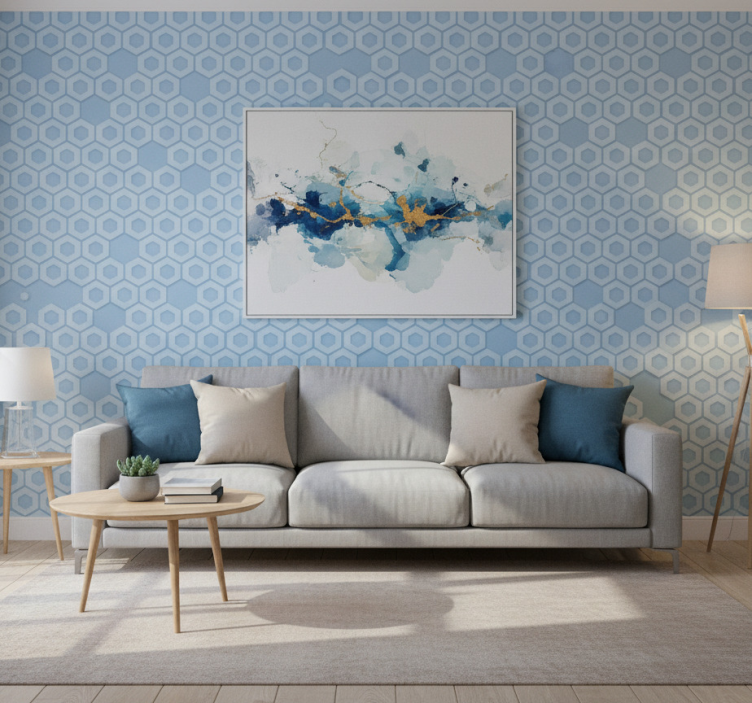 Papel de parede formas geométricas padrão azul hexagonal - TenStickers