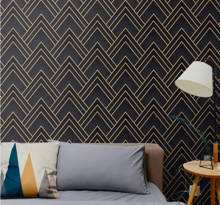 Papel de parede formas geométricas padrão zigzag dourado - TenStickers